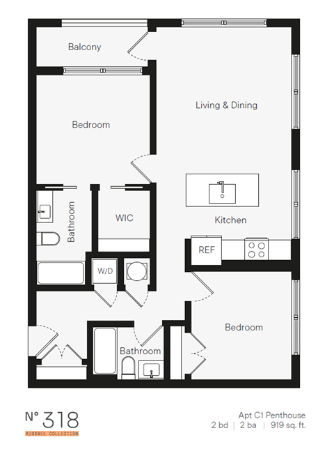 C1 Two Bedroom / Two Bath (Phase One). The Rigsbee Collection. Durham, NC.